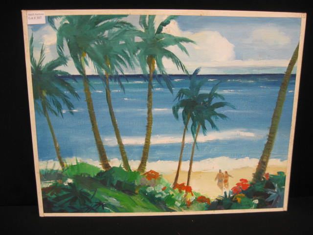 Lucien Denman Oil ''Beach Honolulu''