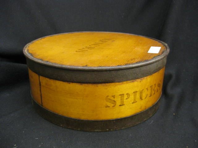 1858 Spice Box wooden with metal 14b7ab