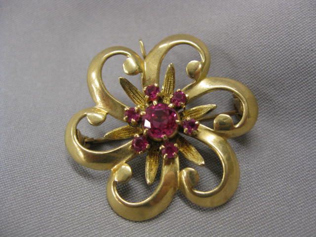 Ruby Brooch 7 Rubies Totaling .80 Caratin