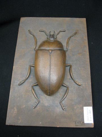 Redware Pottery Plaque raised beetle 14b871