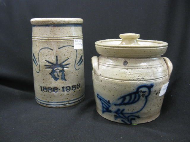 2 pcs. Blue Decorated Stoneware