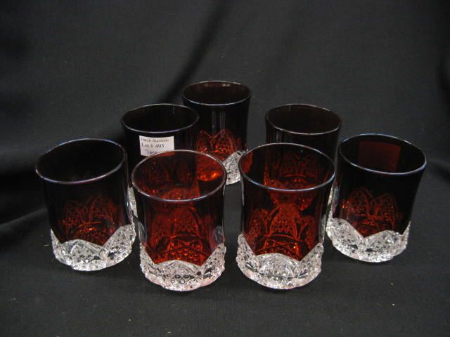 7 Victorian Ruby Flashed Tumblers 14b879