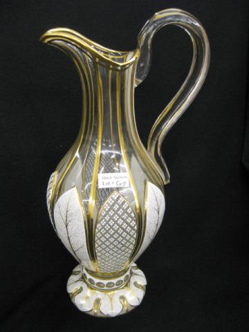 Moser Art Glass Pitcher white cut-back