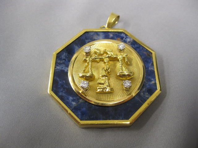 Diamond Lapis & 18k Gold Pendant