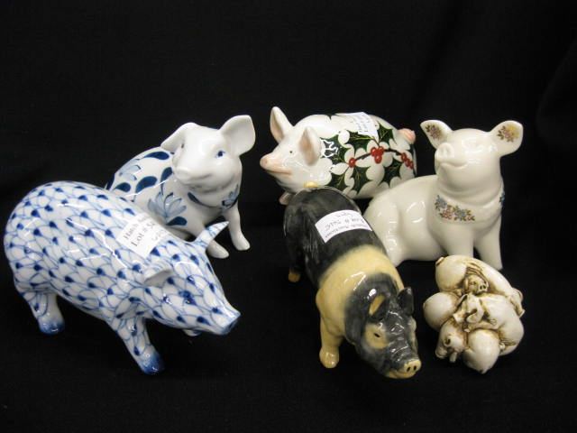 6 Pig Figurines Lenox Acorn Scottish&