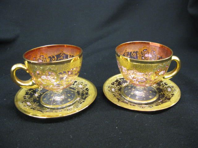 Pair of Moser Art Glass Cup Saucers 14b8ba