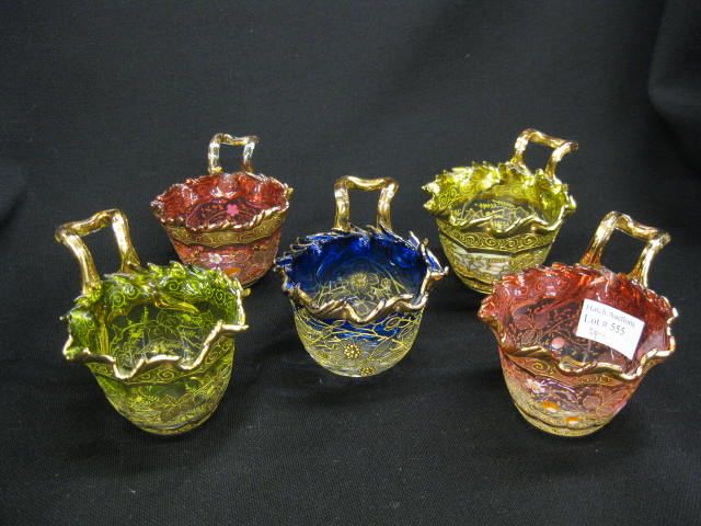 5 Moser Art Glass Cups rich color 14b8bb