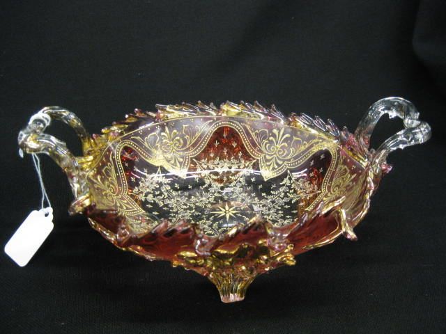 Moser Art Glass Footed Bowl cranberry