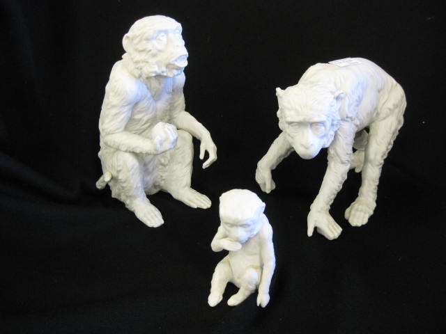 Set of 3 Bisque Porcelain Monkeys