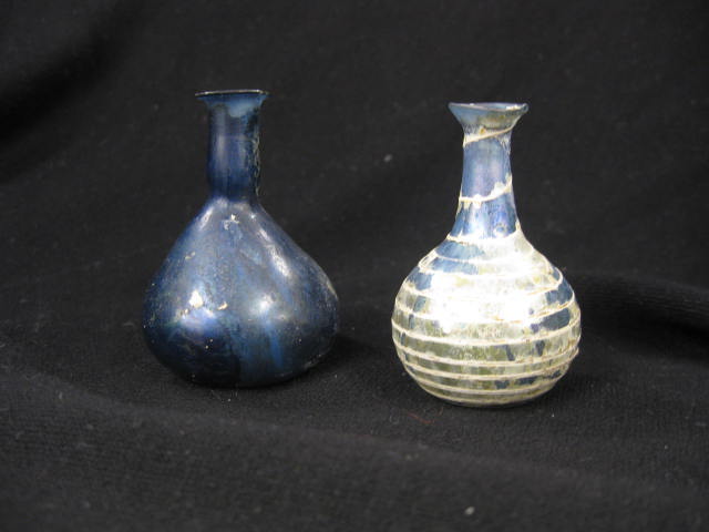 2 Roman Glass Miniature Bottles 2 1/2