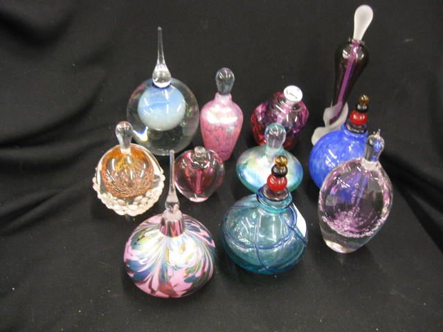 Collection of 11 Art Glass Perfume Bottles