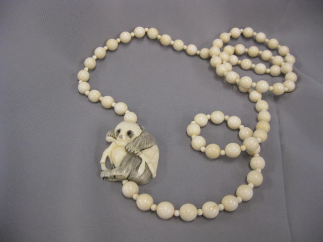 Ivory Necklace carved panda and