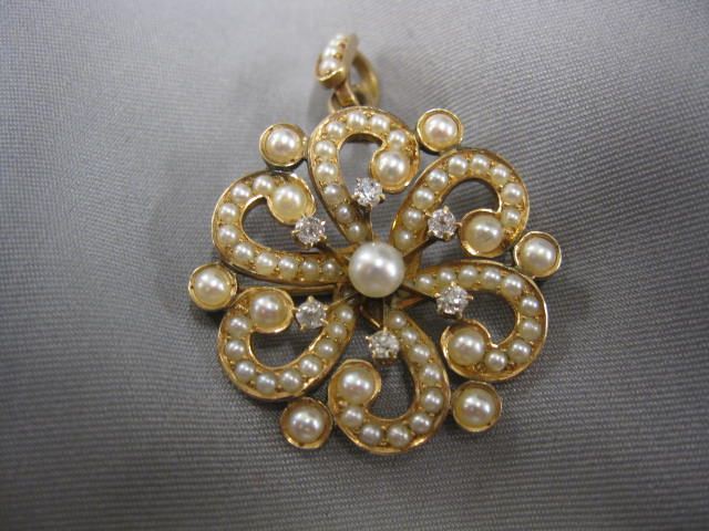 Diamond Pearl Pendant or Brooch 14ba03