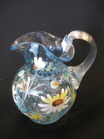 Victorian Enameled Blue Art Glass Pitcher