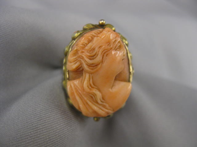 Carved Coral Cameo Ring Victorian 14ba0d