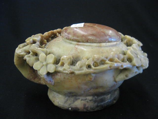 Chinese Carved Soapstone Box oval 14ba13