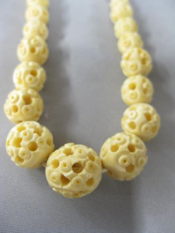 Carved Ivory Necklace graduated beads