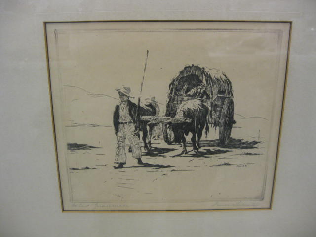 Paul Whitman Etching ''Ox Cart