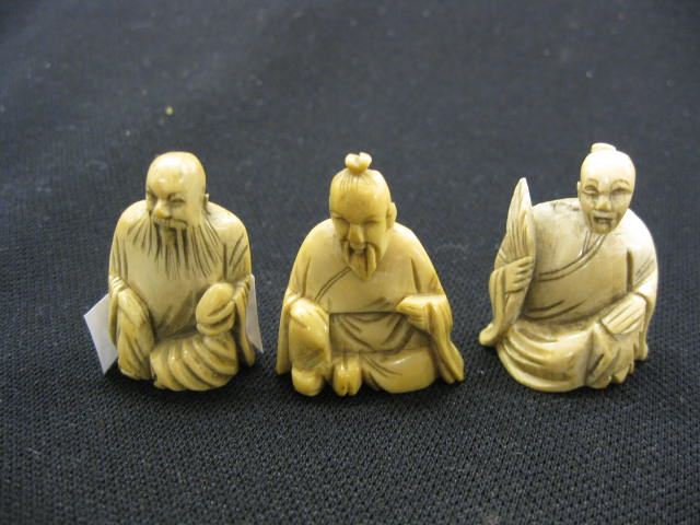 3 Carved Ivory Netsuke of Scholars 14ba98