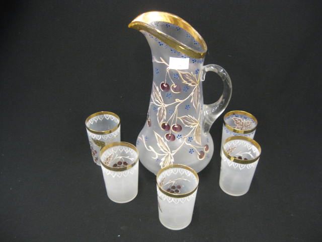 Victorian Art Glass Water Set enameled 14bb2d