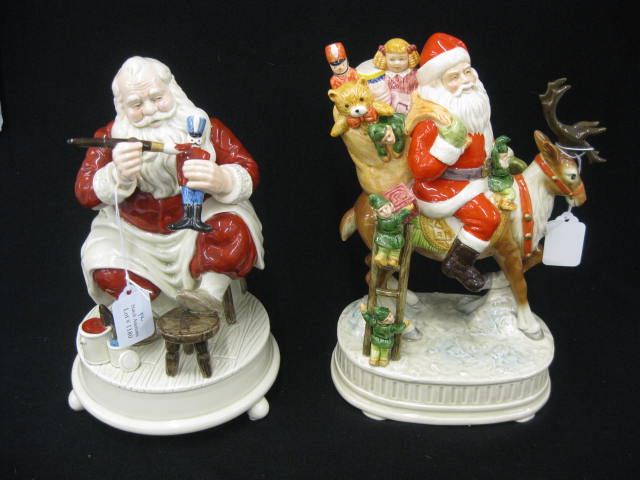2 Figural Ceramic Santa Music Boxes