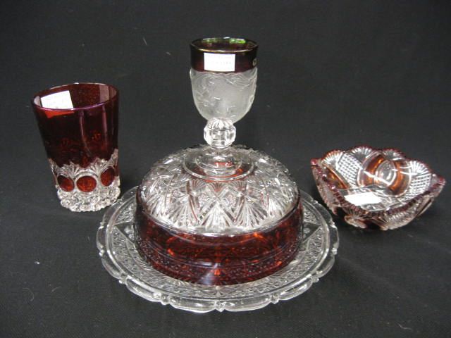 4 pcs Victorian Ruby Flashed Glassware 14bb68