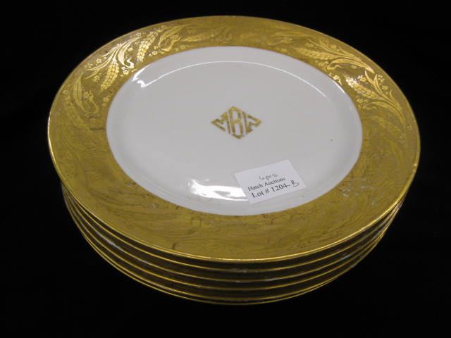 6 Gold Encrusted Plates wheat border 14bb7b