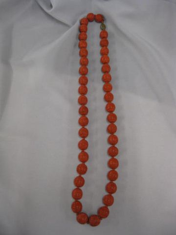 Chinese Carved Cinnabar Bead necklace