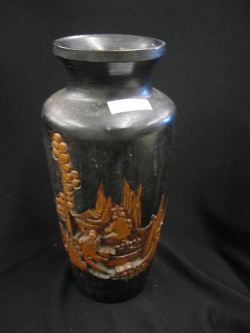Oriental Carved Wooden Vase intaglio 14bba7