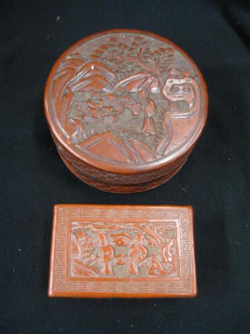 2 Chinese Cinnabar Boxes scenes 14bbb3