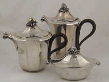 A three piece silver teaset of