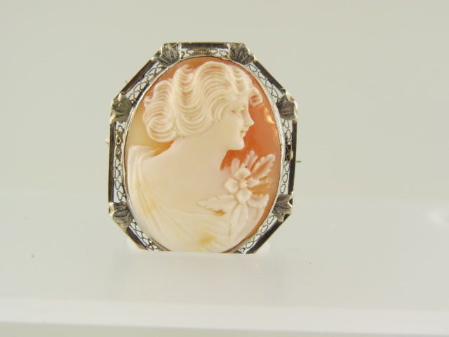 Cameo Brooch carved shell portrait 14bd17