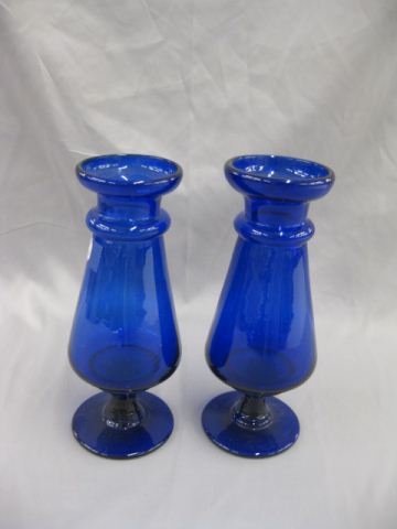 Pair of Cobalt Glass Vases pedestal 14bda2