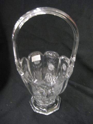 Heisey Etched Crystal Basket signed