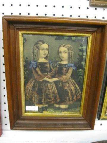Victorian Lithograph Twin Sisters  14bda8
