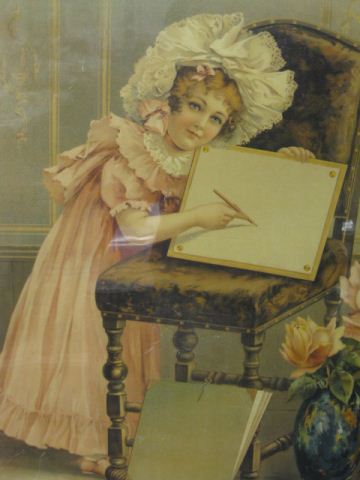Victorian Lithograph Young Girl Writing