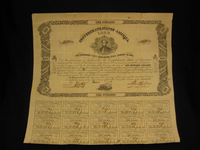 Confederate Civil War $100.00 Bond