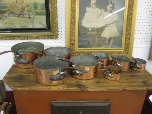 Set of 11 French Copper Cookware early