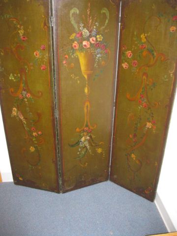 Handpainted Leather Screen 3 panel fine