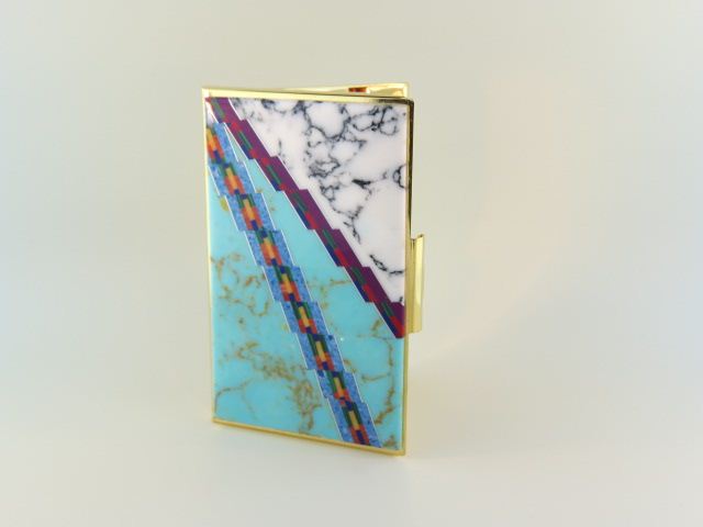 Indian Card Case inlaid turquoise