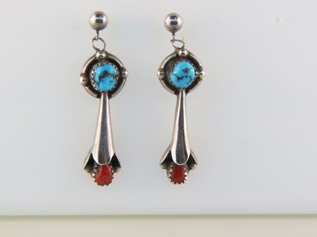 Indian Turquoise & Coral Earrings pierced