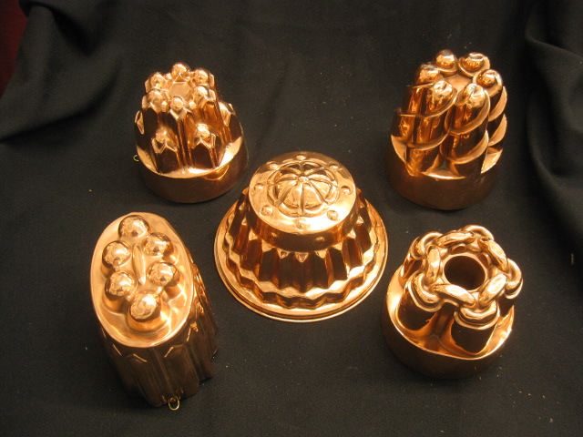 5 Antique Copper Food Molds 5''