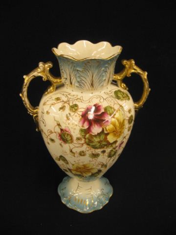 Victorian Ironstone Vase floral gold
