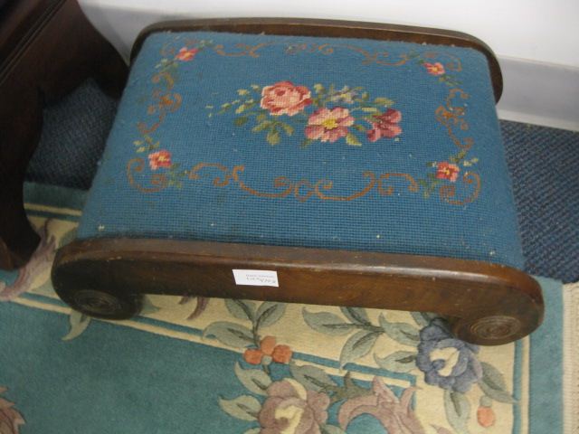 Antique Footstool floral needlepoint.
