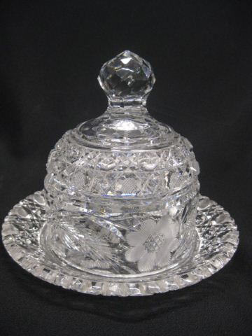 Cut Glass Butter Dish floral hobstar 14bf4e