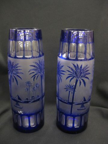Pair of Cobalt Cut to Clear Vases 14bf7a