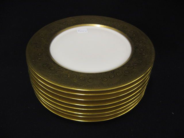 8 Gold Encrusted China Dinner Plates