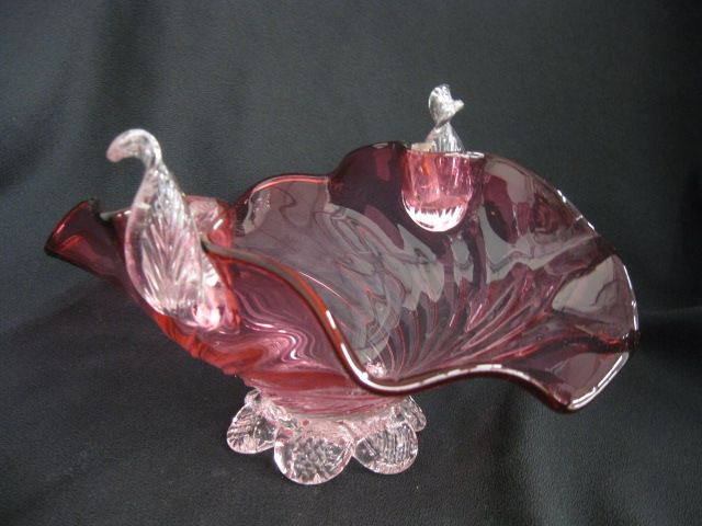 Cranberry Art Glass Bowl basket shape