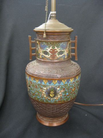 Japanese Bronze Champleve Lamp