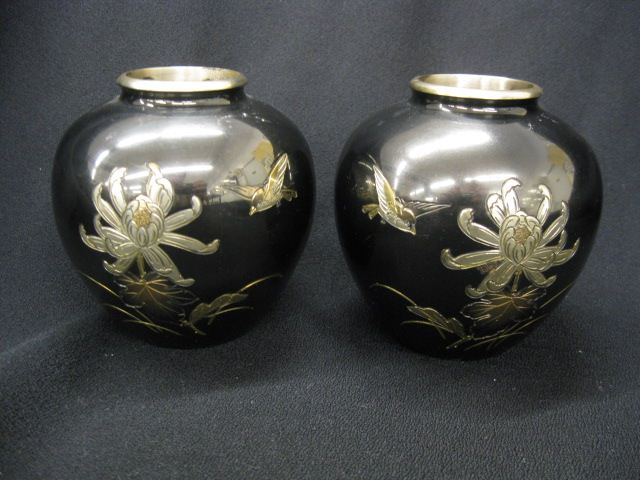 Pair of Japanese Mixed Metal Vases